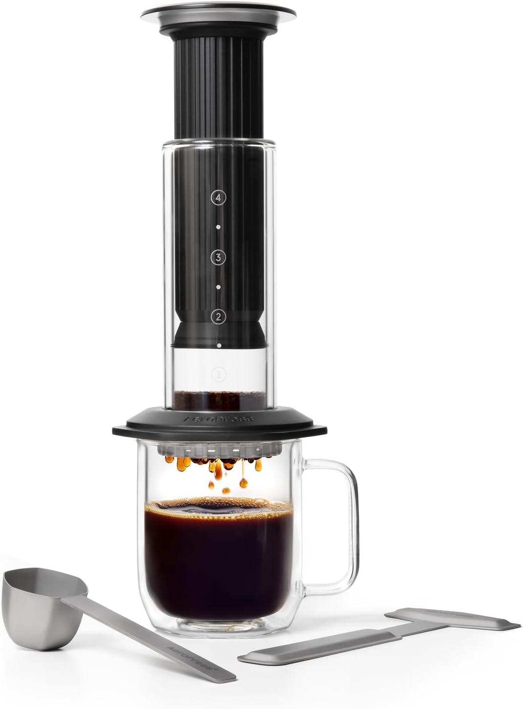 French Press Glass - مكبس قهوة فاخر، زجاج، فولاذ مقاوم