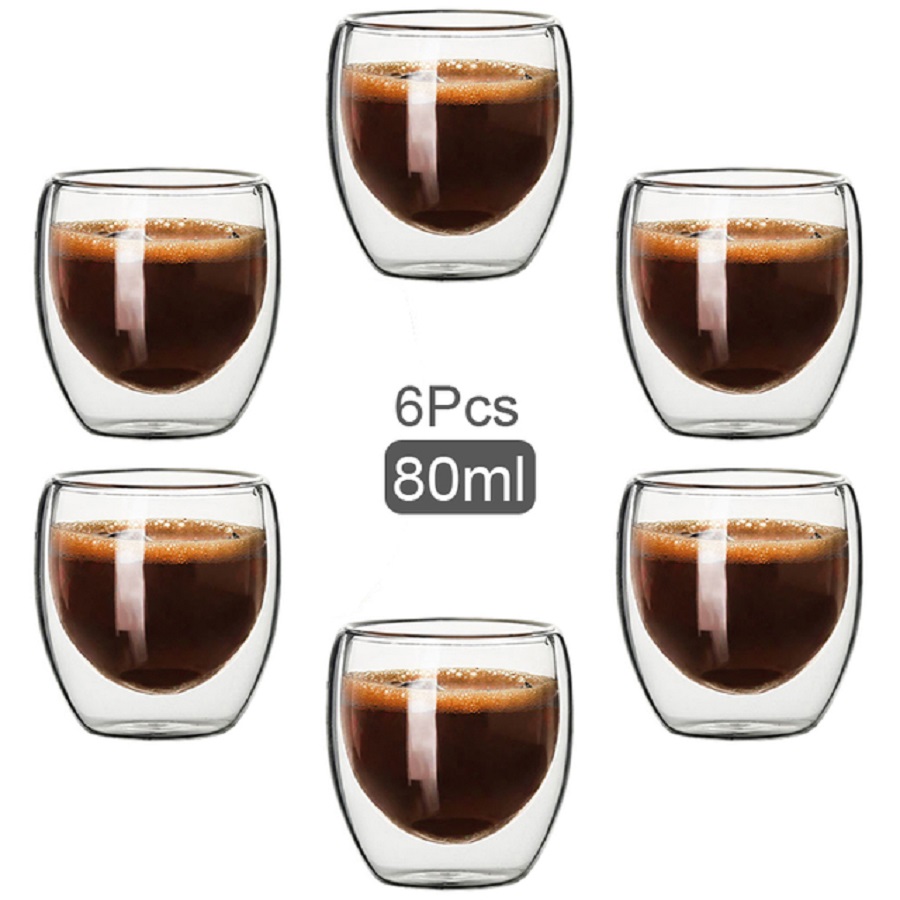 Coffee Tea Sugar Set - أكواب قهوة زجاجية مزدوجة الجدار، كوب