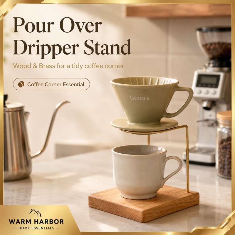 Coffee Dripper V60 - حامل قهوة خشبي نحاسي للصب اليدوي،