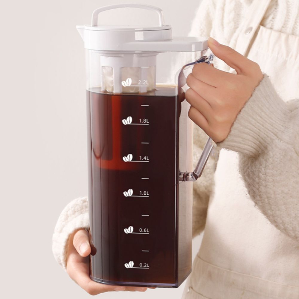 French Press Glass - إبريق قهوة باردة كبير السعة محكم