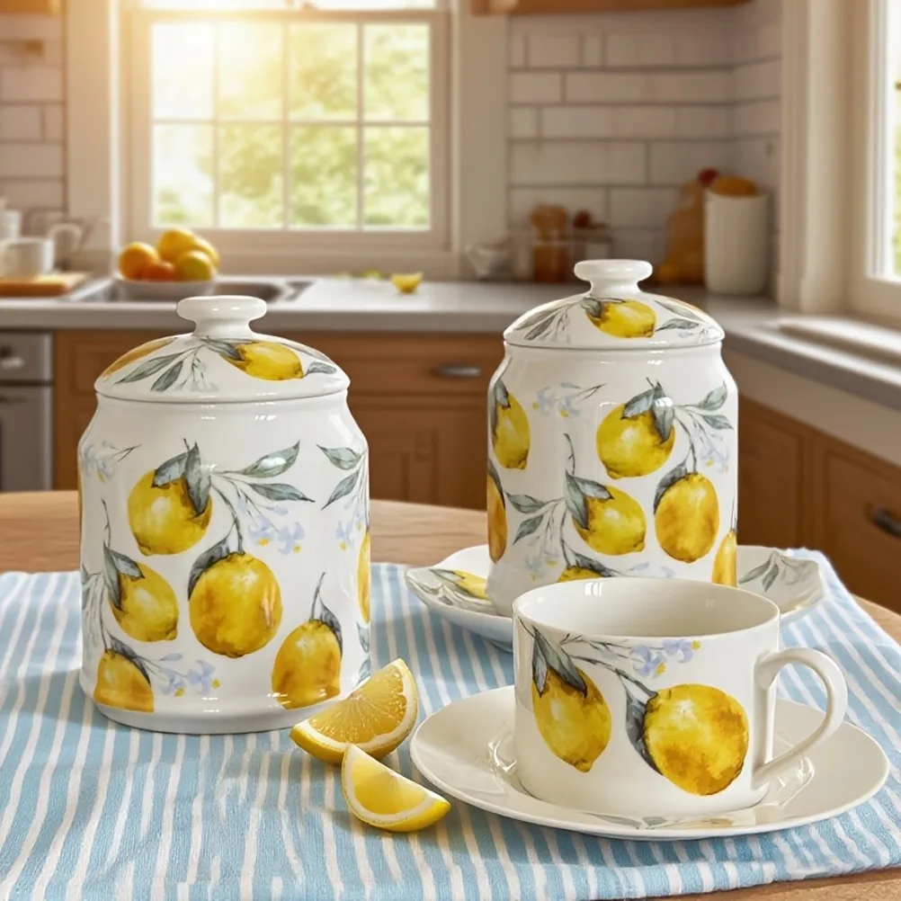 وعاء تخزين سيراميك بنقشة الليم - مراجعة Lemon Tea Coffee وسعره