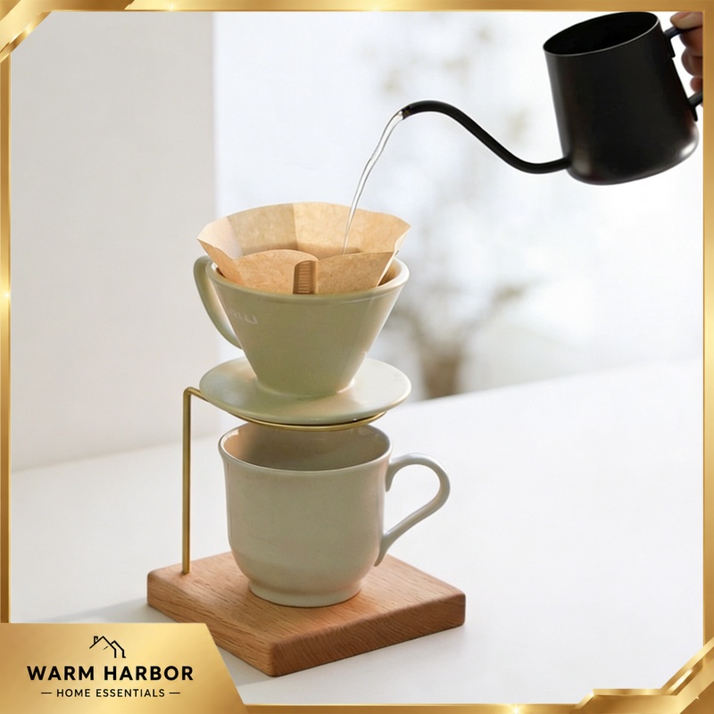 حامل قهوة خشبي نحاسي للصب اليد - مراجعة Coffee Dripper V60 وسعره